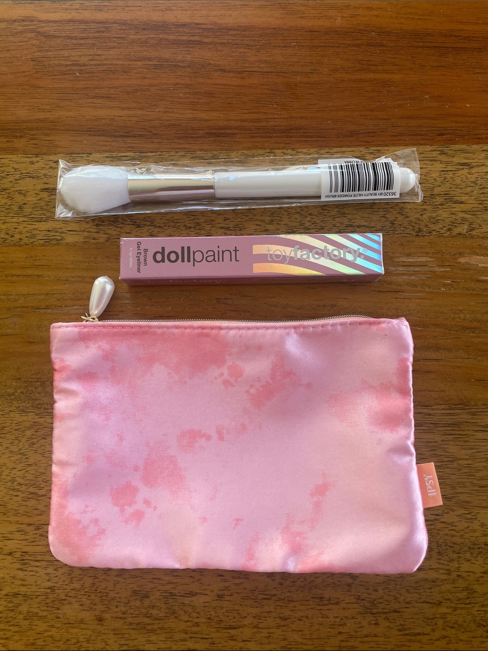 Toy Factory Dollpaint Brown Gel Eyeliner Makeup Brush Set with Pink Satin Pouch